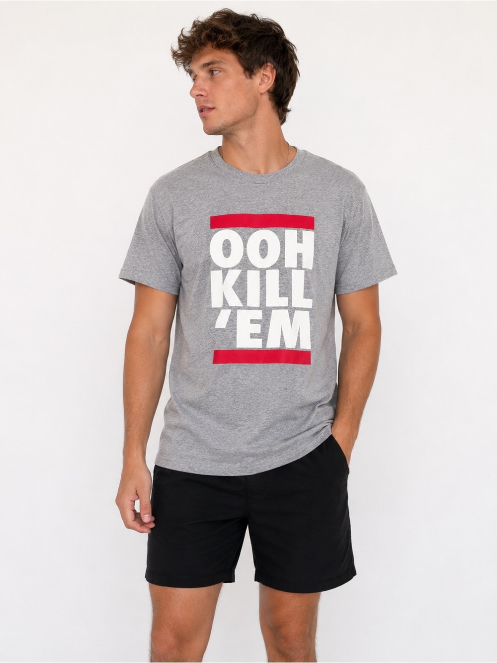 Gildan Ooh Kill ’Em Graphic T-Shirt Gray Adult Medium Short Sleeve Tee